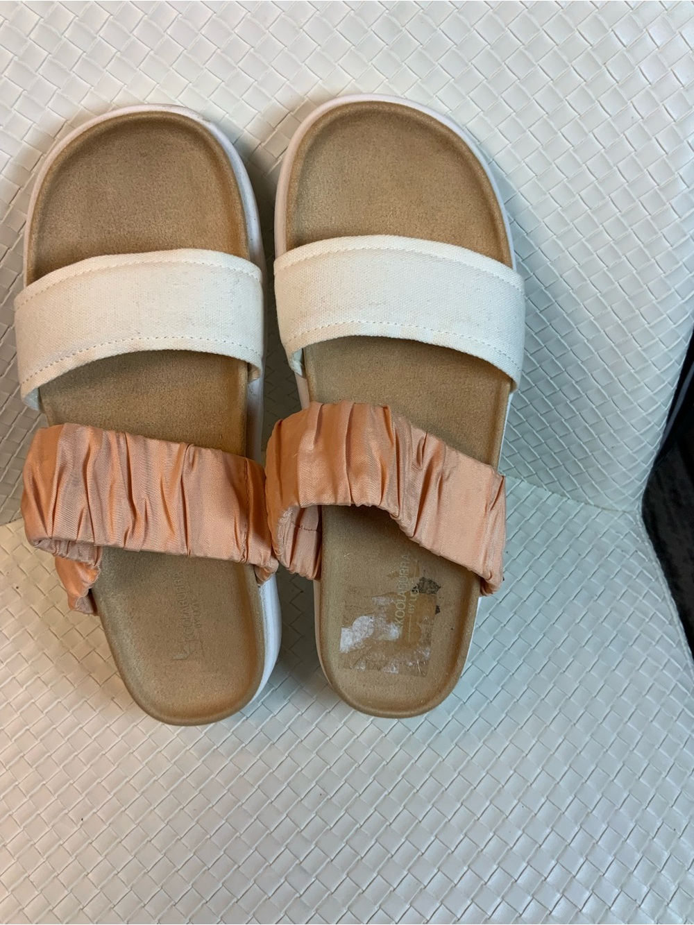 Koolaburra Peach and White Double-Strap Slide Sandals